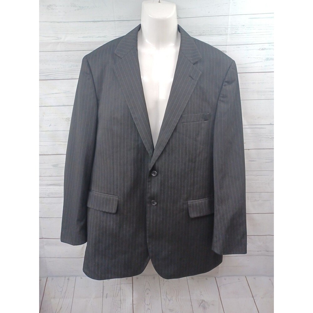 Van Heusen Suit Blazer Sz 44L Black Pinstripe Sport Coat